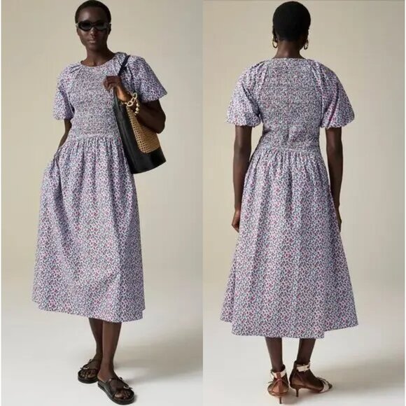 J. Crew Dresses & Skirts - NWT J.CREW Meadow Dress in Poppy Cotton Poplin Midi Floral Puff Sleeve  Size XXL